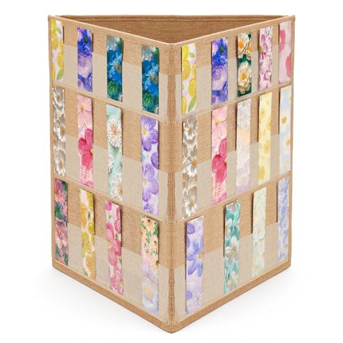 Faccito Bookmark Display Stand, Three-Sided Portable Holder with Multi-View Display, Linen Fabric Desktop Rack for Bookmarks, Valentine-Themed Designs, Craft Fairs, Handmade Vendors - color: Flaxen, style: 3 Sides