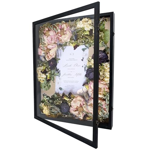 GraduationMall 18x24 Wood Shadow Box Frame Glass Door Display Case with Linen Back and 6 Stick Pins,1.5 inches Interior Depth,Ideal for Memorabilia Pictures Flowers Medals Tickets Rustic Black - color: Rustic Black, size: 18x24