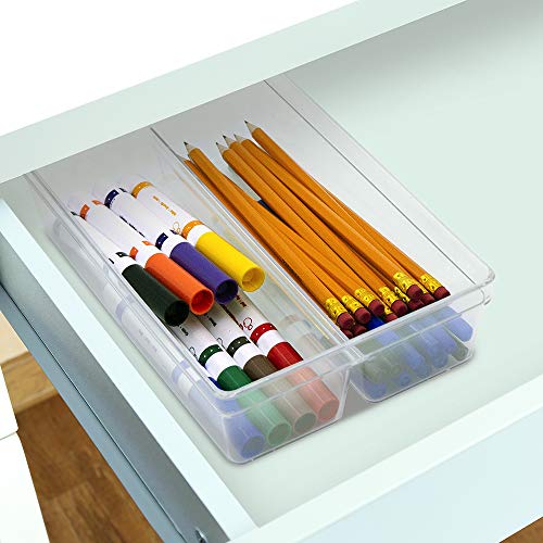 Glad Plastic Drawer Storage Tray – Heavy Duty Organizer Bin for Home, Kitchen, Bath, Bedroom, Office | Non-Slip Feet, 2-Compartment, Clear - size: 2-Compartment (Pack of 1)