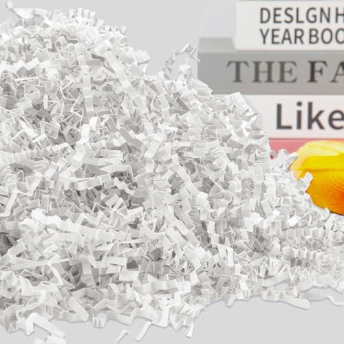 Caleihd Crinkle Cut Paper Shred Packing Grass Cushion Paper Streamer for Christmas Wedding Birthday Bridesmaid Engagement Craft Gift Boxes Bags Basket Filler Decoration 4.5oz White - color: White