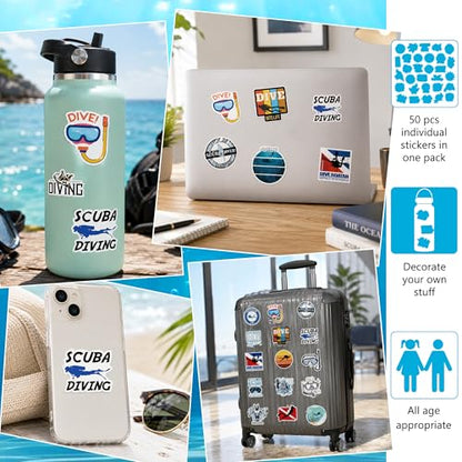 DETICKERS Diving Stickers Scuba Stickers for Divers 55 PCS Waterproof Vinyl Ocean Stickers Gifts - style: Diving