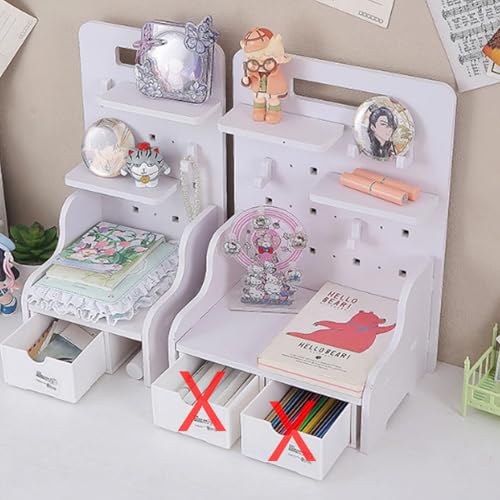 Wood Desk Pegboard Organizer, Desktop Peg Board with Hanger Hooks for Home and Office Supplies, Desktop Display Pegboard for Crafts, Keys and Small Items, Office Desk Accessories, White