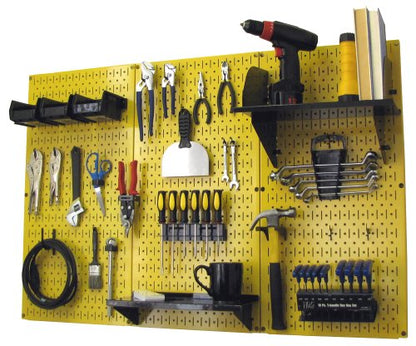 Wall Control 4 ft Metal Pegboard Standard Tool Storage Kit with Yellow Toolboard and Black Accessories - color: Yellow