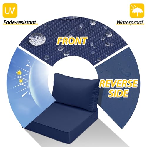 AAAAAcessories Outdoor Seat Cushions for Chairs, Fade-Resistant, Waterproof Patio Furniture Replacement Cushions, 24" x 24" x 5" + 24" x 13.5", Navy Blue - color: Navy Blue, size: 24"x24"x5" / 24"x13.5"