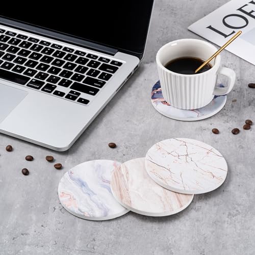 Hoewina 6Pcs Drink Coasters with Holder, Natural Style Ceramic Drink Coaster, Absorbent Coasters Set Suitable for Kinds of Cups, Modern Style Coasters for Coffee Table, 4 Inches（Style 6） - color: Style 6