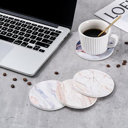 Hoewina 6Pcs Drink Coasters with Holder, Marble Style Ceramic Drink Coaster, Absorbent Coasters Set Suitable for Kinds of Cups, Modern Style Coasters for Coffee Table, 4 Inches（Render Style） - color: Render Style