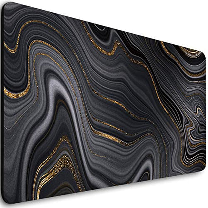Extended Gaming Mouse Pad (31.5 X 11.8 in), Large Non-Slip Rubber Base Mousepad,Keyboard Mouse Mat Desk Pad for Work, Game, Office, Home - Black Rose Gold Marble, MOU-03
