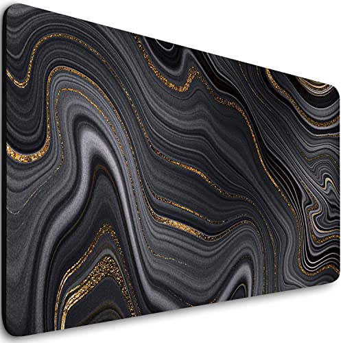 Extended Gaming Mouse Pad (31.5 X 11.8 in), Large Non-Slip Rubber Base Mousepad,Keyboard Mouse Mat Desk Pad for Work, Game, Office, Home - Black Rose Gold Marble, MOU-03
