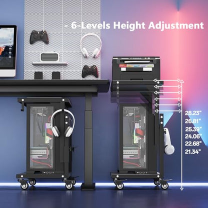 Computer Tower Stand, 6 Level Height Ajustable PC Tower Stand for Floor, Mobile Rolling CPU Holder Cart for Gaming Office Home,21.34"-28.3", Black - size: 0 power outlet