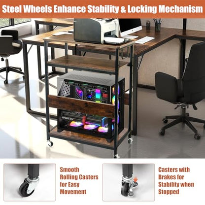 TooCust Extra Large Height Adjustable Computer Tower Stand, Computer & Machine Carts, PC Tower Stand, Printer Stands with Steel Wheels, Holds Up to 110 lbs (Fits 11" D x 22" W x 24.5" H Towers) - style: Large(for mini, mid and full tower)