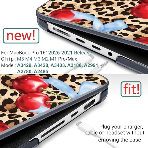 DONGKE Compatible with MacBook Pro 16 Inch Case (2026-2021 Release, M5 M4 M3 M2 M1 Pro/Max Chip), Plastic Hard Shell Cover with Keyboard Cover & Screen Protector for MacBook Pro 16", Leopard & Cherry - color: Leopard & Cherry