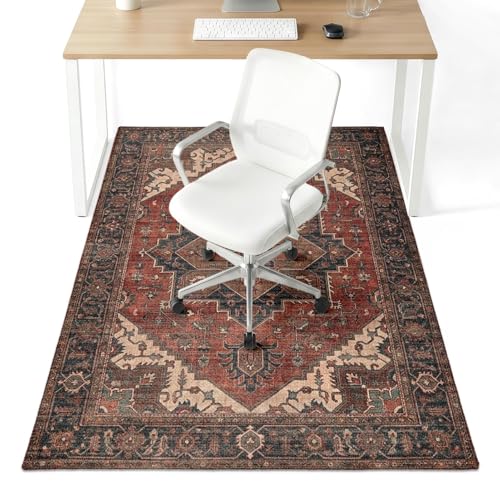 36" x 48" Office Chair Mat for Hardwood & Tile Floors, Desk Chair Mat Under Desk Floor Protector for Rolling Computer Chairs, Non-Slip Low Pile Area Rug for Home Office(Brick) - color: Brick, size: 36" x 48"