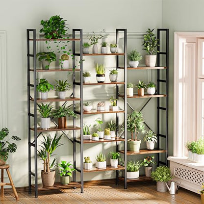 SUPERJARE Triple Bookshelf, Bookcase with 17 Open Display Shelves, Wide Book Shelf Book Case for Home & Office, 6 Tier, Brown, ABC003Z - color: Rustic Brown, size: 6 Tier