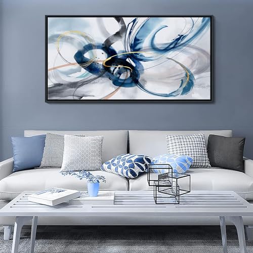 KLAKLA Large Wall Art for Living Room - Abstract Wall Decor Framed Picture Artwork for Wall Decorative Paintings Blue and White Modern Office Bedroom Art - color: Blue abstract - 4, size: 24x48