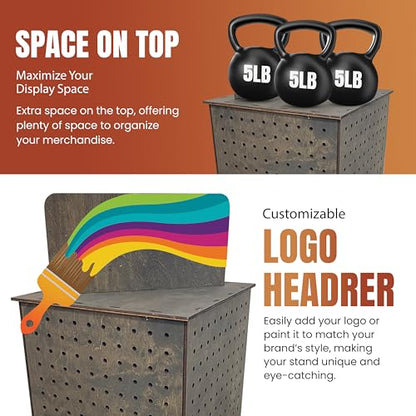 TORCHED DISPLAYS Rotating Display Stand | 22.5 x 16.76-inch | Rotating Organizer Wood Pegboard | Pegboard Display Stand for Craft Shows, Vendor Events, Jewelry, Accessories | Ebony - style: Ebony