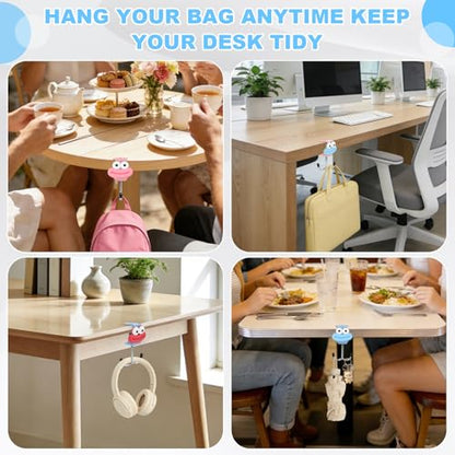 AULEEP 2 Pack Clamp-On Under Desk Purse Hook for Table & Desk, Adjustable Bag Hanger with Cute DIY Stickers, 100 lbs Capacity Desk Organizer Hooks for Handbag, Backpack, Headphone, Blue & Pink - color: Blue & Pink