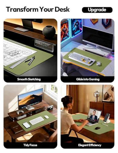 YSAGi Leather Desk Protector, Office Mat, Large Mouse Mat, Non-Slip PU Leather Blotter, Laptop Desk Mat, Waterproof Writing Pad for Office and Home(Green, 63" x 24") - color: Green, size: 63" x 24"