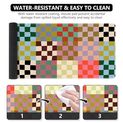 iCasso Checkered Desk Mat, Cute XXL Large Mouse Pad for Desk Cover, Anti-Slip Big Mousepad with Stitched Edges, Keyboard Mat for Computer Desktop Protector (Retro Checkered) - color: A-Retro Checkered