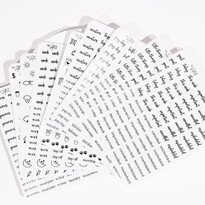 Clear Black Foil Planner Stickers, Productivity, Functional, Icons, Words, Easy-to-Read, Over 600 Stickers, Folder Included, Organize, Aesthetic, Minimal - Midnight - color: Midnight