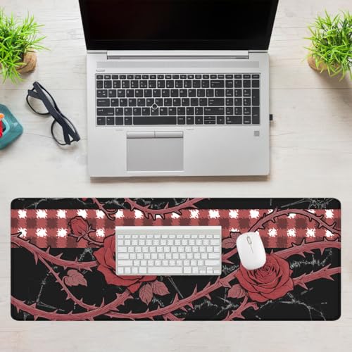 Gothic Rose Gaming Mouse Pad Dark Romantic Large Desk Mat Extended Large Laptop Keyboard Non-Slip Rubber Base with Stitched Edges for Home Office Computer Keyboard Laptop 31.5"x11.8" - color: Gothic Rose