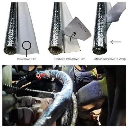 6mm - 1/4" Self adhesive Aluminum Heat Reflective Fiberglass Sleeving Side Entry High Temperature Protection for Hoses, Wire Harnesses, Exhaust 39"(1 Meter) - size: 6mm - 1/4" Dia - 39" Long