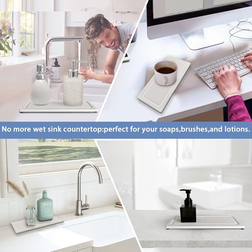 2 PCS Fast-Drying Stone Trays for Bathroom Sink & Kitchen Counter, Water Absorbing Diatomite Sink Coasters, Vanity Tray, Hand Soap Holder with Anti-Skid Pads (9.5" x 4.7" White) - color: 9.5" X 4.7" White