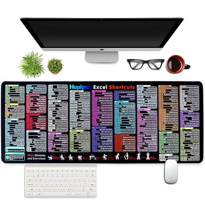 Excel Cheat Sheet Desk Pad (2026 Pro) — 231+ Shortcuts Mouse Pad for Keyboard and Mouse, XXL Waterproof Non-Slip Desk Mat for Office, Home, Gaming, Data Analysis, 31.5 x 11.8 in - color: Excel