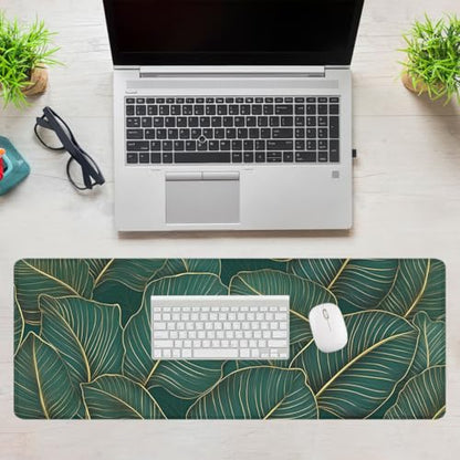 Tropical Jungle Mouse Pad Green Banana Leaf Gold Leaves Large Desk Mat Extended Large Laptop Keyboard Non-Slip Rubber Base with Stitched Edges for Home 31.5 x 11.8 Desk Home Office Gaming - color: Tropical Jungle, size: 31.5" x 11.8"
