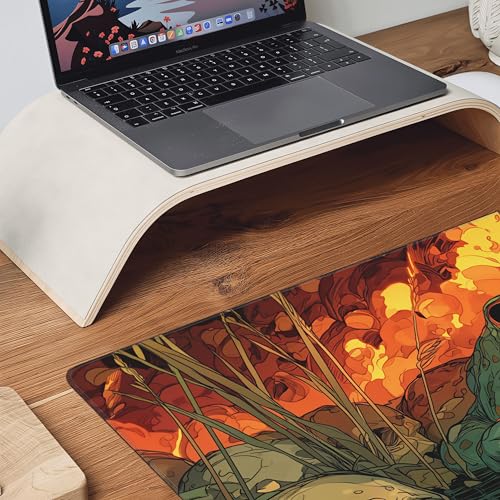 Game Mat with Magical Frog Skull Jungle Fire Theme, 35.4 x 15.7 Inches, Non-Slip, Wear-Resistant, Double-Stitched Edges, Multi-Use Desk Protector - color: Frogs and Skulls Jungle Fire