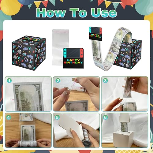 ISOVF Money Box for Cash Gift Birthday, Money Pull Box for Cash Gift DIY Set, Surprise Video Game Money Box Gifts for Gamer Lover, Gaming Birthday Party Decor-A02