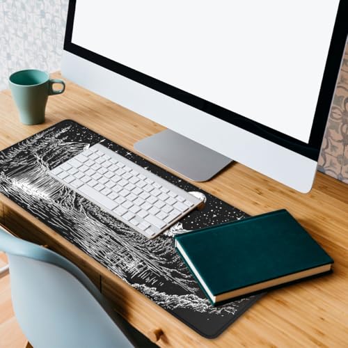 Moon Night Gaming Mouse Pad Dark Mountain Landscape Large Gaming Mouse Mat with Stitched Edges,Non-Slip Waterproof Rubber Base Office Computer Keyboard Laptop 31.5"x11.8" - color: Moon Night, size: 31.5L x 11.8W inches