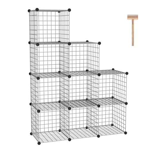 C&AHOME Wire Cube Storage, 9 - Cube Organizer Metal C Grids, Modular Shelves Units, Closet Organizer, Ideal for Home, Office, Living Room, 36.6”L x 12.4”W x 48.4”H, Silver Gray UWCS3009G - color: Silver Gray, size: 9 Cube