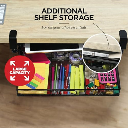Under Desk Drawer Organizer Clamp-On, Mesh Metal Attachment, 1 Drawer Slide Out, On or Under Desk Organizer for Office Supplies & Home Essentials - size: 1 Drawer