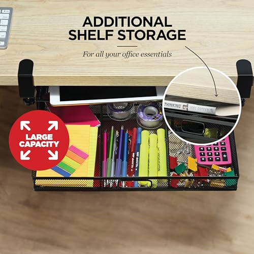 Under Desk Drawer Organizer Clamp-On, Mesh Metal Attachment, 1 Drawer Slide Out, On or Under Desk Organizer for Office Supplies & Home Essentials - size: 1 Drawer