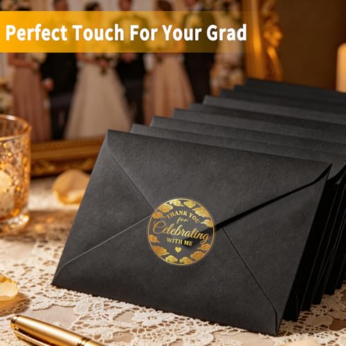 100PCS Thank You for Celebrating with Me Stickers,Gold Party Favor Labels with Elegant Cloud Design Seals for Gift Bags, Dessert Table, Birthday, Baby Shower, Graduation Favors 1.6" (Gold)