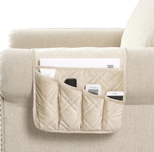 Brilliant Sunshine Velvet Couch Armrest Organizer, Beige (35"×13") | Non Slip Armchair Caddy for Sofa Recliner, Washable Remote Controls Holder, Storage for Magazine, Phone, iPad - color: Beige