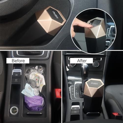 Car Trash Can Bin,Small Garbage Can with Lid,Automotive Cup Holder Mini Cars Trashcan,Portable Cute Cars Door Trash Cans,Women Car Dustbin (2Pcs, Gold) - color: Gold