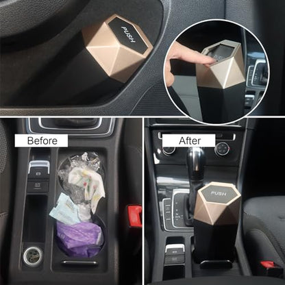 Car Trash Can Bin,Small Garbage Can with Lid,Automotive Cup Holder Mini Cars Trashcan,Portable Cute Cars Door Trash Cans,Women Car Dustbin (2Pcs, Gold) - color: Gold