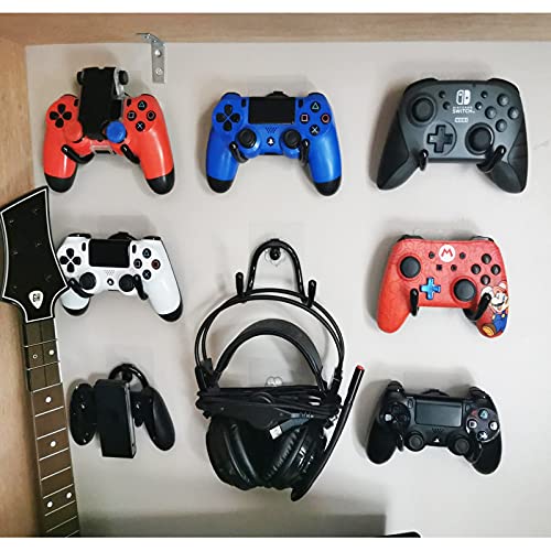 Universal Adhesive Game Controller Organizer Wall Mount and Clip for Xbox One PS4 Switch Pro - Headphone Holder - Easy to Install - 2 Pack