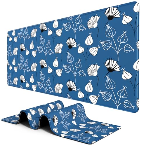 BOSOBO Large Mouse Pad, Desk Pad, XXL XL Extended Gaming Mouse Pad, Desk Mat for Office & Home, Long Keyboard Mat, Huge Mouse Pad, Desktop Full Cover 31.5 x 11.8 Inches, Minimalist Blue White Flowers - color: Minimalist Blue White Flowers, size: XL - 31.5