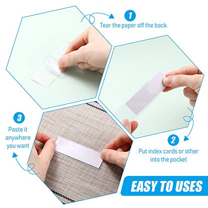 Chinco 30 Pack Self-Adhesive Index Card Pockets with Top Open for Loading - Ideal Index Card Holder for Organizing and Protecting - Crystal Clear Plastic (1.2 x 3.35 Inches) - size: 1.2 x 3.35 Inches