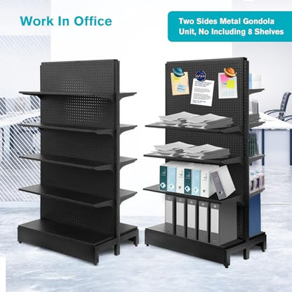 NectaCol Pegboard Display Stand, Gondola Shelf Display for Convenient Grocery Office Supply or Liquor Stores, Standing Pegboard Display Two Sides Peg Board Panels, 20 Hooks, No Including 8 Shelves - size: 1 Unit - Two Sides - Black
