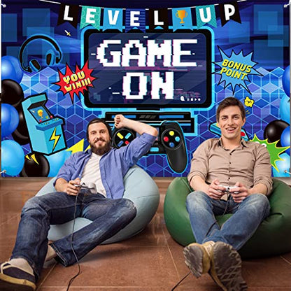 Blulu Video Game Party Decoration Video Gaming Photo Backdrop Background Birthday Photo Banner Gamer Room Decor for Game Fans Video Gamer Party Decoration Supplies (70.9 x 43.3 Inch)