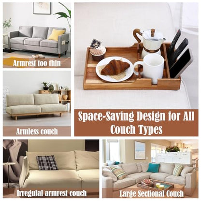 Nnewvante Couch Tray Insert with Cup Holder,2-in-1 Insert & Flat Sofa Organizer Acacia Wood with 2 Cup Holders,Fits Middle Couch or Ottomans,for Snacks, Drinks, Remotes,15.35x9.84-inch - color: Acacia Wood