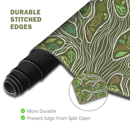 ToLuLu Desk Mat, Gaming Mouse Pad Wrist Support 4 in1 Set, XXL Large Mouse Pad + Keyboard Wrist Rest + Memory Foam Cushion Mouse Wrist Rest for Pain Relieve + Coaster Table Computer PC, Green Leaves - color: Green Leaves
