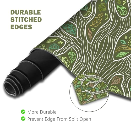 ToLuLu Desk Mat, Gaming Mouse Pad Wrist Support 4 in1 Set, XXL Large Mouse Pad + Keyboard Wrist Rest + Memory Foam Cushion Mouse Wrist Rest for Pain Relieve + Coaster Table Computer PC, Green Leaves - color: Green Leaves
