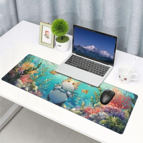 Cat Fish Mouse Pad Extended Large Gaming Mouse Pad XL Stitched Edges for Gamer Home Office 31.5 X 11.8 Inch - color: Cat Fish