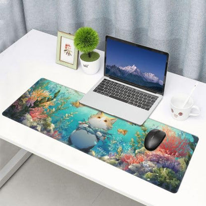 Cat Fish Mouse Pad Extended Large Gaming Mouse Pad XL Stitched Edges for Gamer Home Office 31.5 X 11.8 Inch - color: Cat Fish