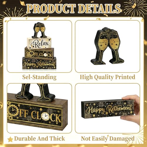 4 Pcs Retirement Party Decorations Gifts Happy Retirement Office Desk Table Decor Wooden Signs Funny Coworker Farewell Gift Shelf Sitter Home Tabletop Set - style: Retirement