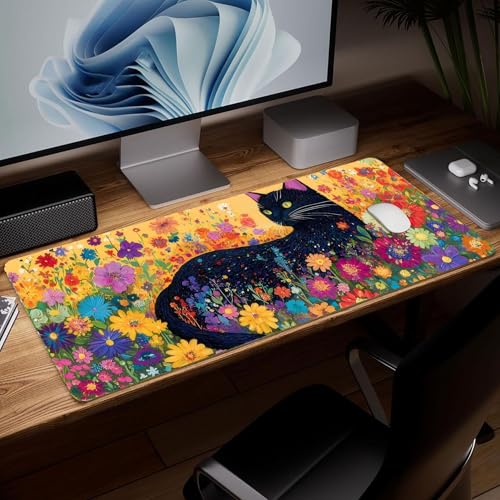 Leather Cat Desk Pad, Colorful Art Mouse Pad Large Computer Keyboard Gaming Mousepad Waterproof Desktop Protector & Cover, Decorative PU Leather Laptop Mouse Mat Home Decor 10 x 25.6 inch C90 - color: colorful-9